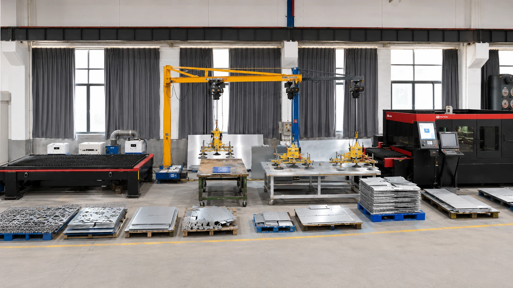 Laser cutting cell and automated material handling area
