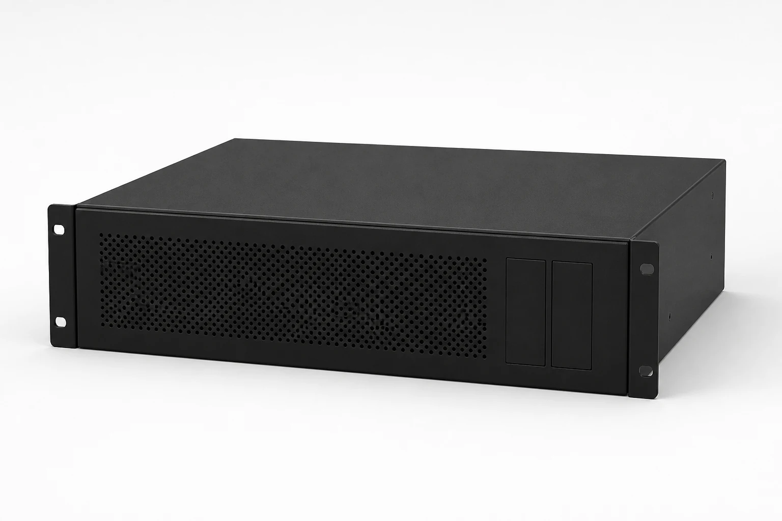Custom black rack-mount sheet metal enclosure