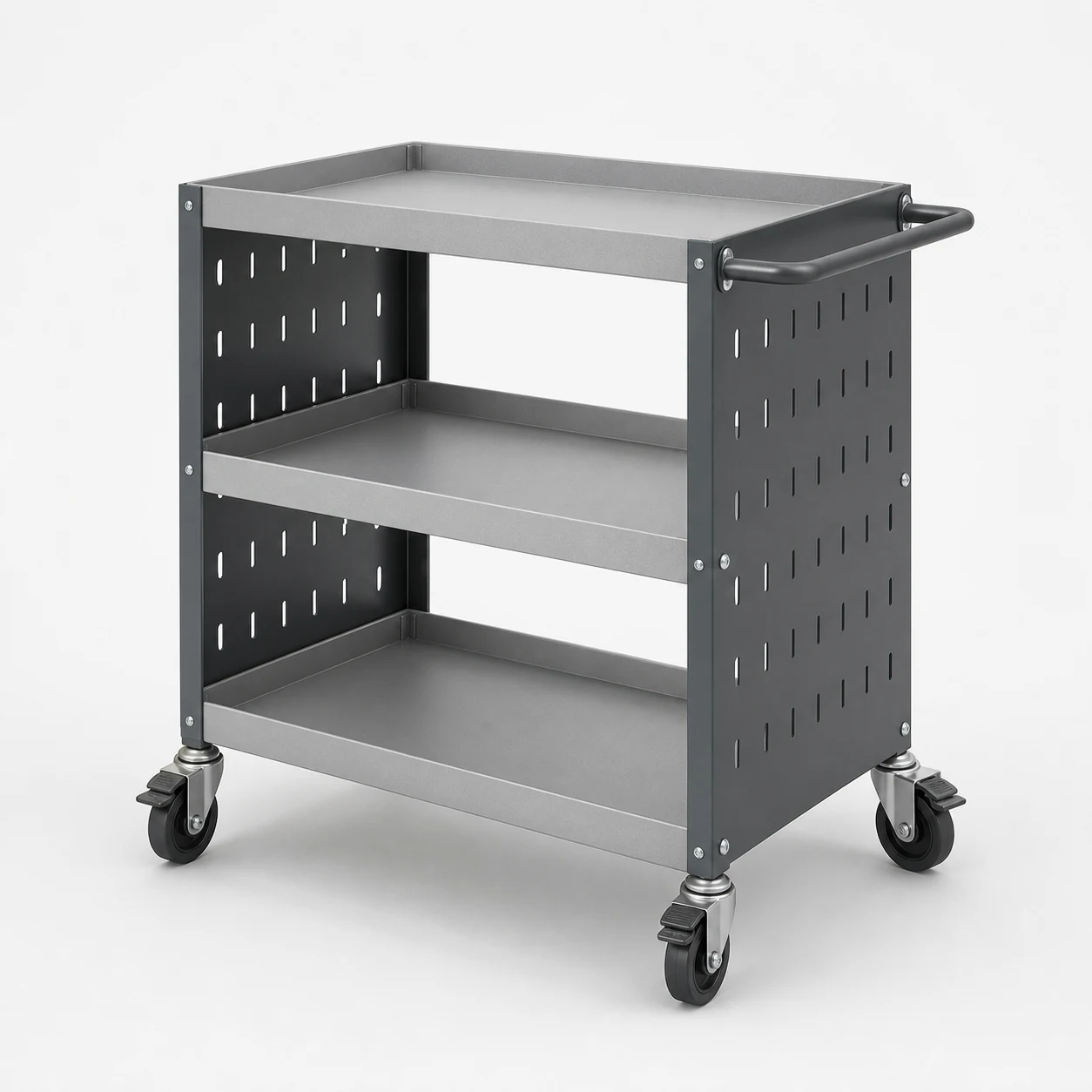 Three-tier powder-coated mobile utility cart